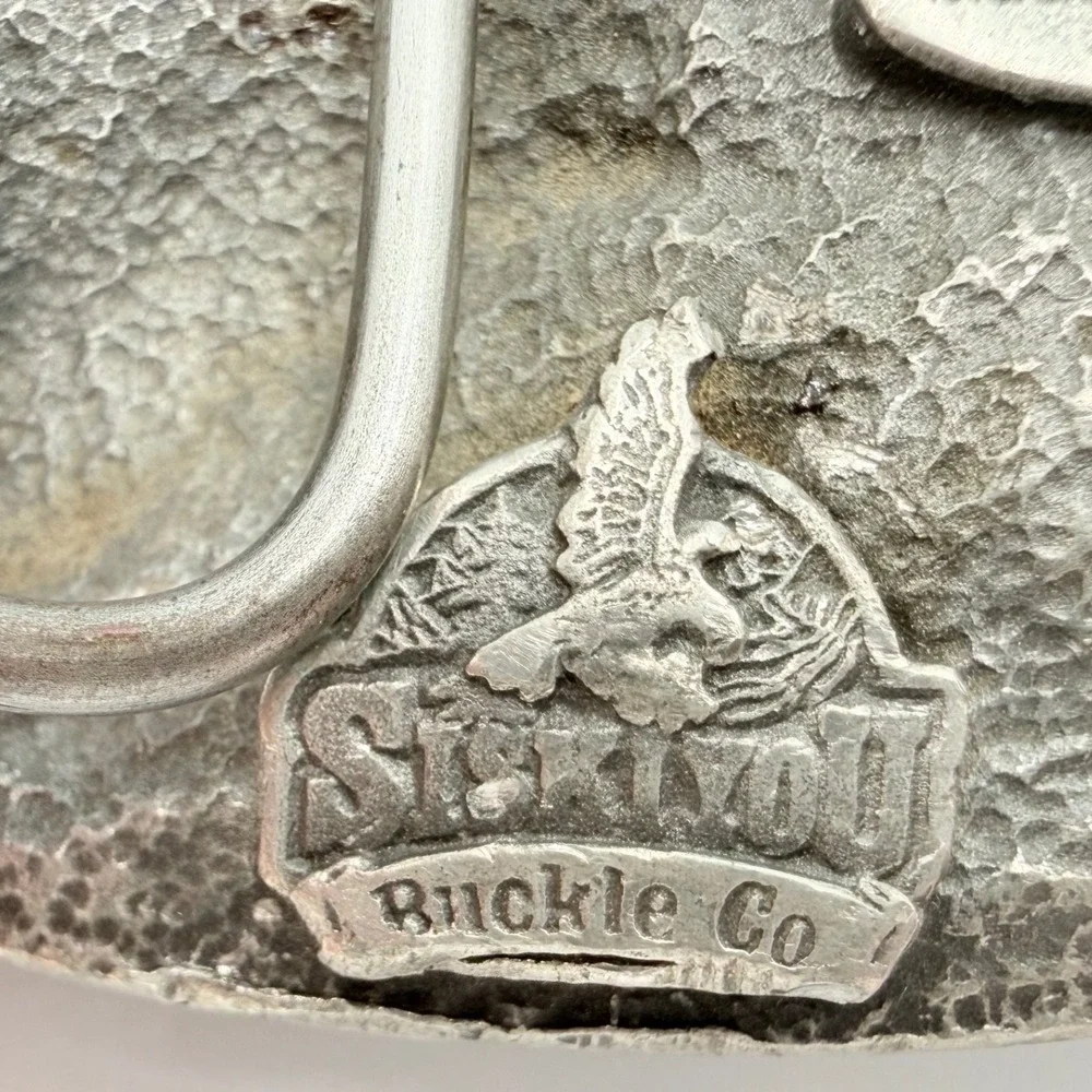 Siskiyou rBelt Buckle Mens Silver Pewter 1988 Buffalo Hunt Native American USA